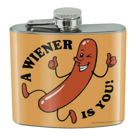 A Wiener Winner Is You Hot Dog Funny Humor Stainless Steel 5oz Hip Drink Kidney Flask