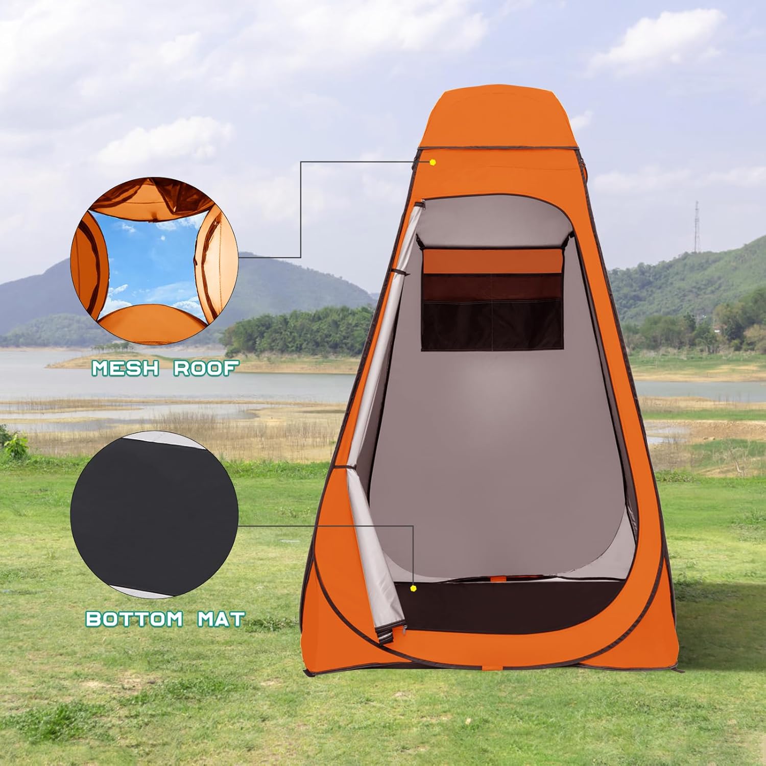 Pop Up Shower Tent, Portable Privacy Camping Changing Tent, Camp Toilet Bathroom Pod with Rain Shelter & Windows, UPF 50+ & Waterproof, 47.2" x 47.2" x 74.8"