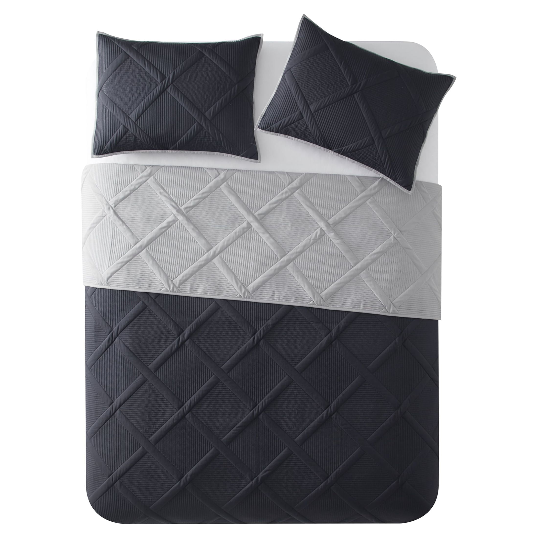 Mainstays Diamond Pinsonic Quilted Pillow Sham, Grey, Standard/Queen, 1 Pack, All Ages