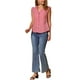 thumbnail image 2 of Blusa de mujer con volantes de cuadros Gingham Inspire Chic, cuello en V, manga corta, talla XS, color rosa intenso, 2 of 6