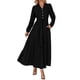 thumbnail image 1 of Vestido PRETTYGARDEN Maxi Negro con Manga Larga, Cuello en V y Cinturón Talla M, 1 of 8