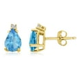 thumbnail image 1 of 14k Yellow Gold Pear Blue Topaz and Diamond Earrings, 1 of 1