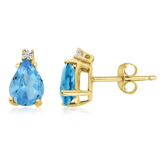 14k Yellow Gold Pear Blue Topaz and Diamond Earrings