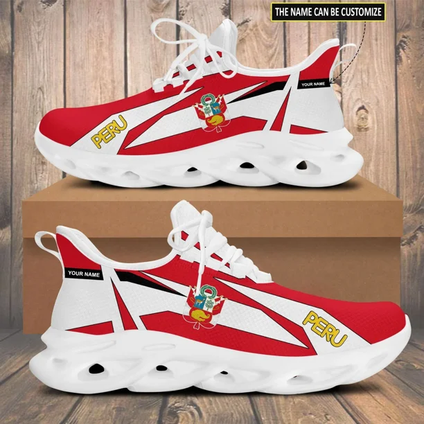 Zapatillas deportivas con estampado de bandera de Perú para hombre, informales, a la moda, blancas y rojas.