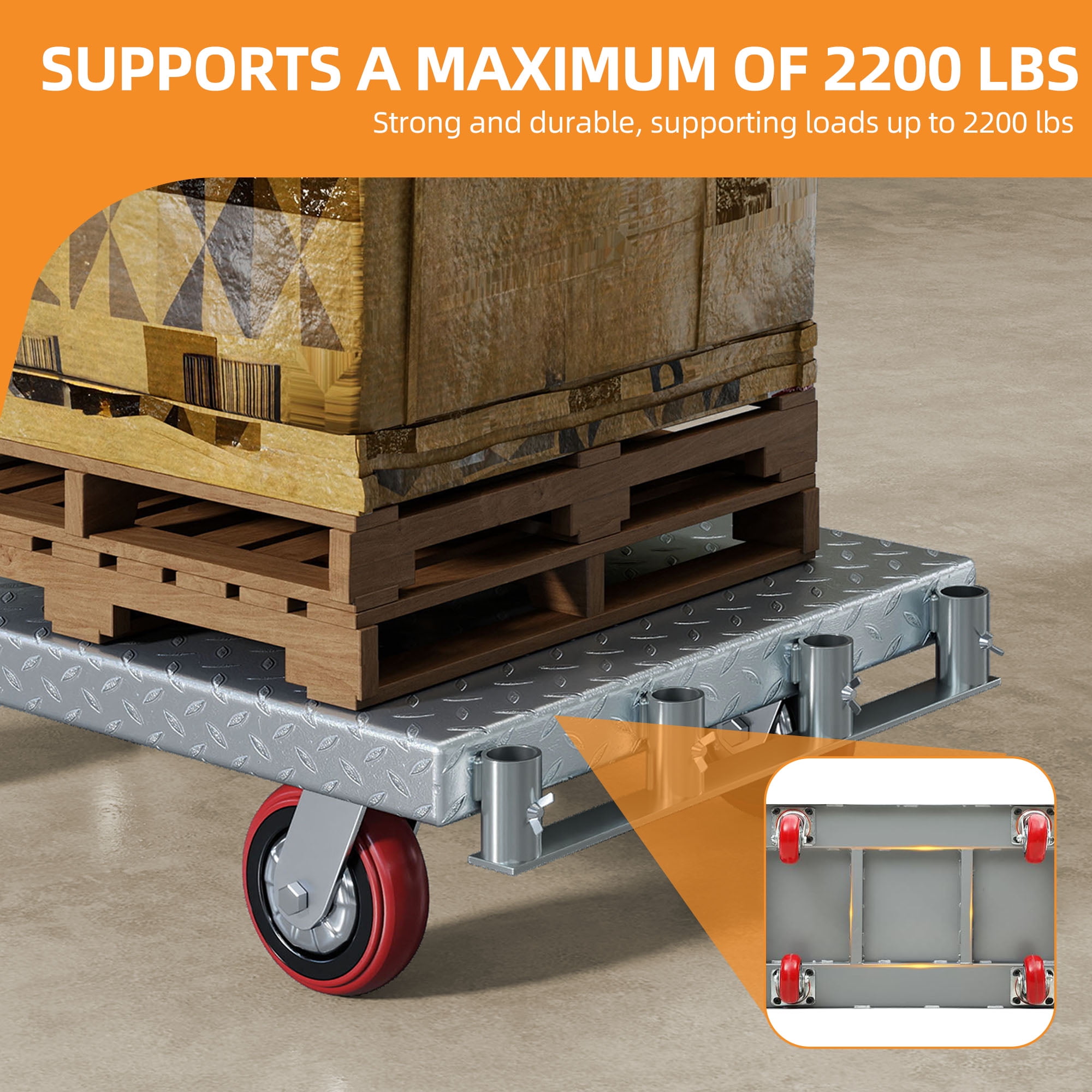 Uforic 2-in-1 Heavy-Duty Platform Truck, 2200 lbs Capacity, Steel Panel with 4 Side Rails and 5" Rubber Swivel Wheels