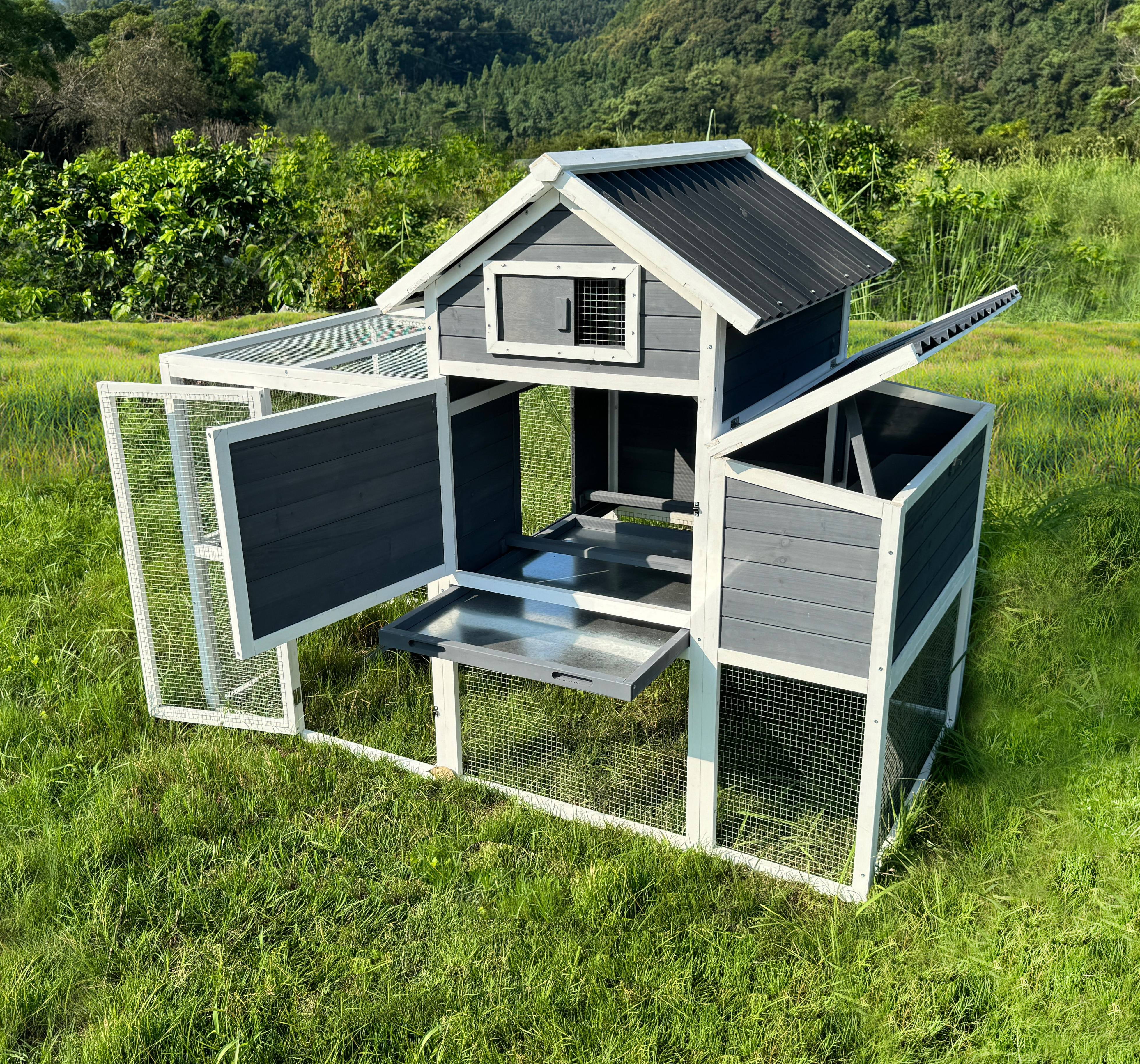 KennelMaster Ranch Coop with Run, 73.3" x 40" x 58", Spacious and Elevated Chicken Coop