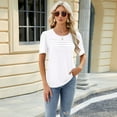 thumbnail image 4 of FLMEI Womens U Neck T Shirts Casual Cotton Blouse Tees Spring Summer Solid Colour Short Sleeve Tops S-XXL, 4 of 9