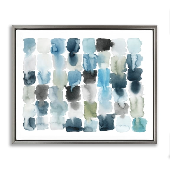 Stupell Industries Ocean Inspired Abstract Tiles Blue Green Watercolor Luster Gray Framed Floating Canvas Wall Art, 24x30, by Grace Popp