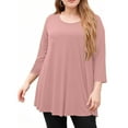 thumbnail image 2 of Dweltoz Plus Size Tunic Tops for Women 2025 Summer Crew Neck T Shirts 3/4 Sleeve Outfits Casual Soild Color Tees Blouses,Pink 2XL, 2 of 5