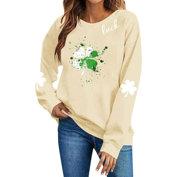 Mifsaly Womens St Patricks Day Sweatshirt Shamrock Graphic Long Sleeve Shirts Crewneck Heart Print Loose Dressy Casual Blouse Irish Festival Green Outfits L