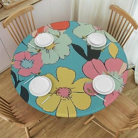 

SHERONV Flowered Background Silk Screen Kitsch Round Tablecloth 100% Polyester 54 -58