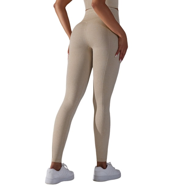 Nuevos pantalones de yoga de mujer de punto sin costuras y cintura alta - Efecto scrunched, cintura en forma de V - Nailon/spandex opaco para correr/fitness