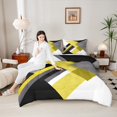 thumbnail image 4 of Manfei Chic Abstract Full Size Comforter Sets for Adult, Yellow Rectangle Geometric Bedding Comforter Set, Fashion Minimalst Reversible Bedding Sets, Ultra Soft Home Decor, 3 Pieces, 4 of 8