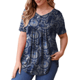 thumbnail image 4 of McVanedy Women's Pleated Flare Top V Neck Button Plus Size Short Sleeve Top M-4XL, 4 of 9
