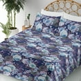 thumbnail image 3 of Ambesonne Floral Fitted & Flat Sheet with Shams 4 Pcs Set, Roses Flowers Leaves Plot, Queen, Dark Violet Blue and Mauve, 3 of 5