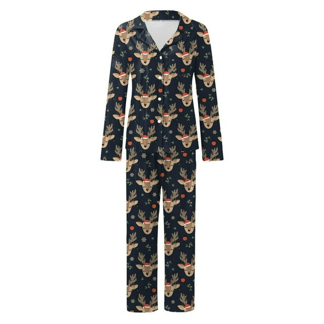 Ensemble de Pyjama Familial Assorti pour Hommes, Haut à Manches Longues et Pantalon, 2 Pcs