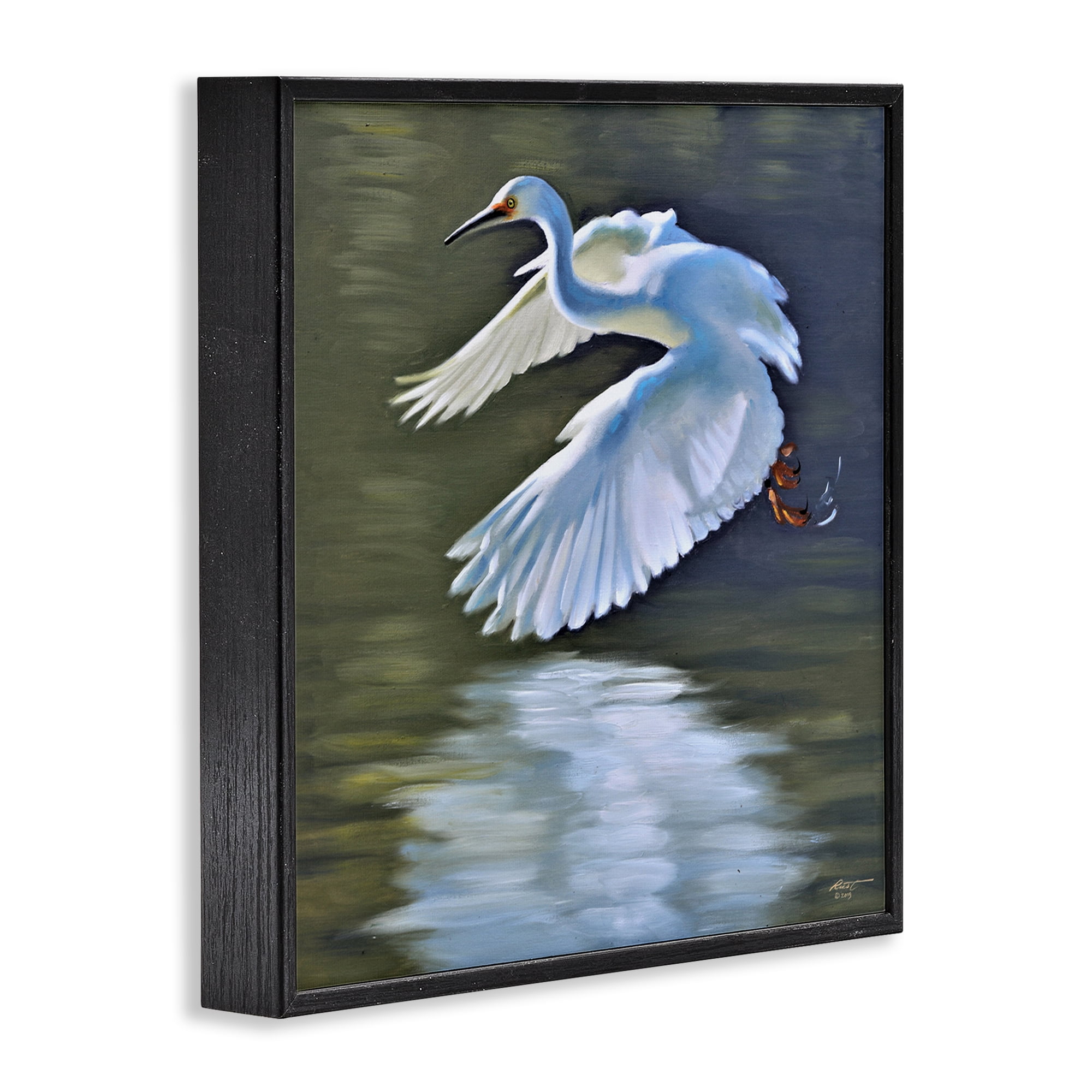 Stupell Industries Egret Flying Lake Surface Animals & Insects Painting Black Framed Art Print Wall Art, 12 x 12