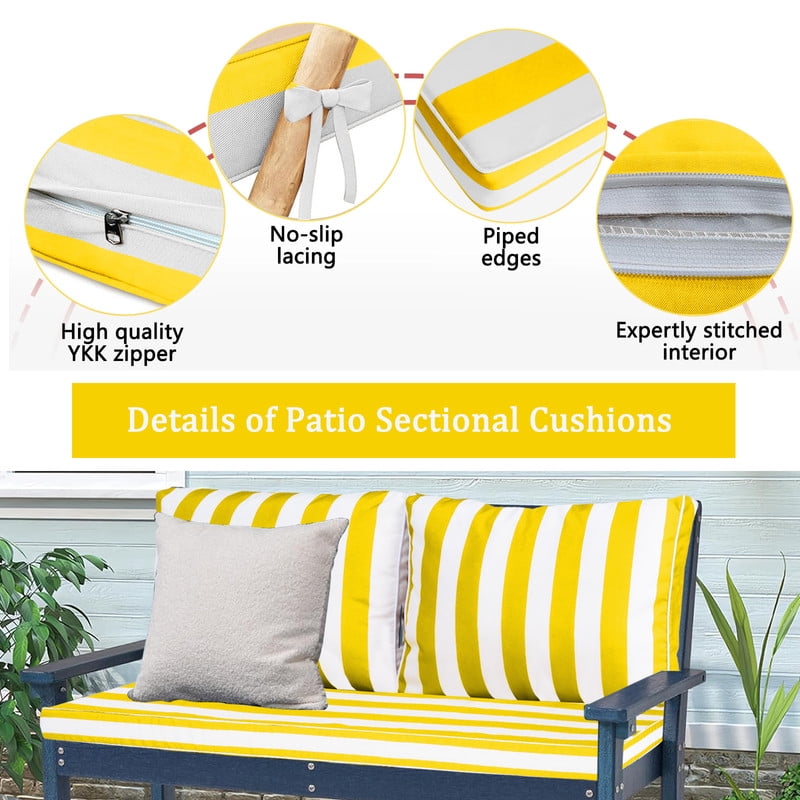 Outdoor Loveseat Cushion Set, Water Resistant chair cushion for patio furniture 48 x 24 inch, Outdoor Sofa replacement Cushions with Ties, Deep Seat Cushions（Bright yellow white）