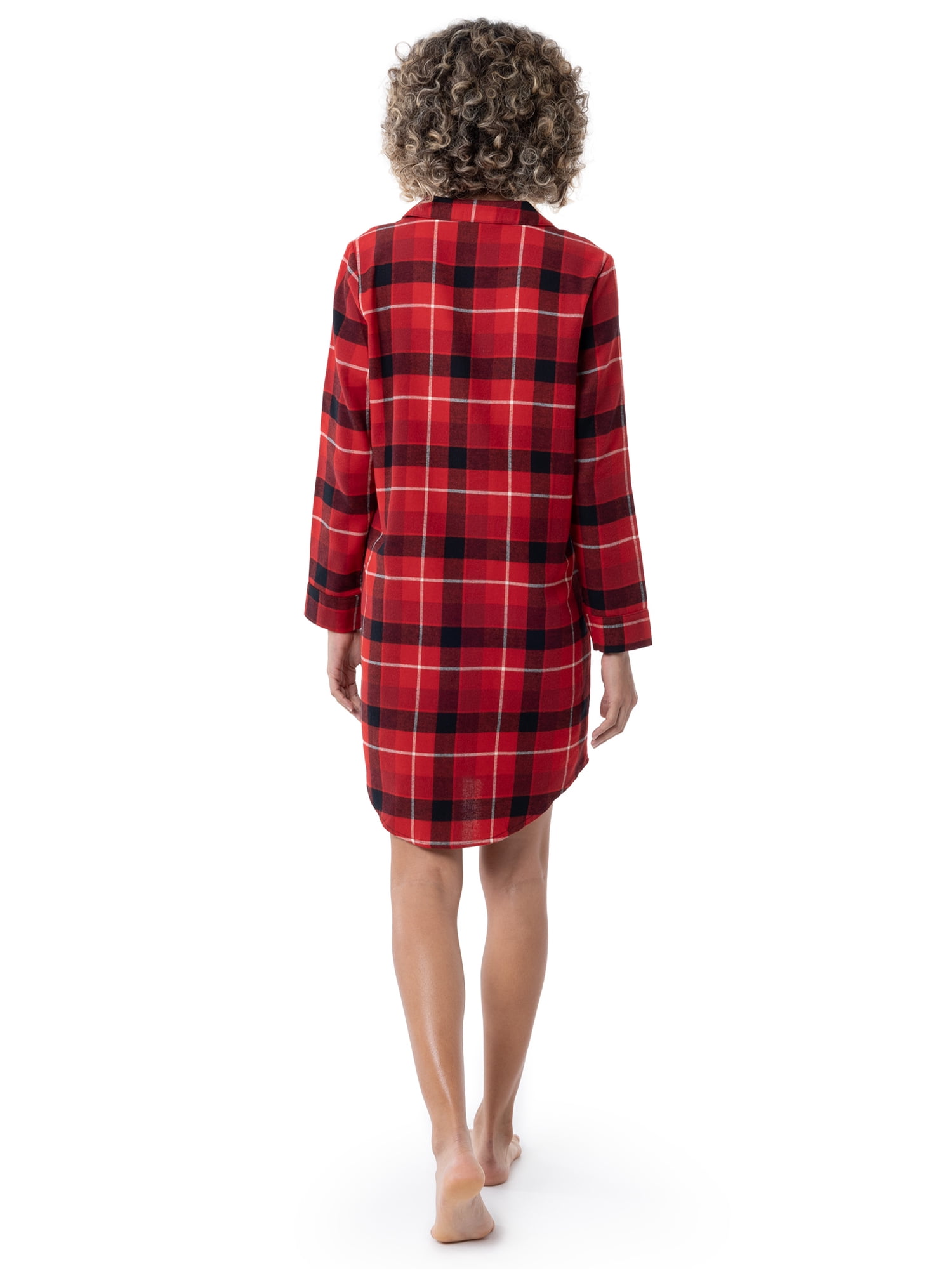 Fruit of the Loom Women's Beyond Soft Long Sleeve Button Down Flannel Sleepshirt, Sizes S-4X