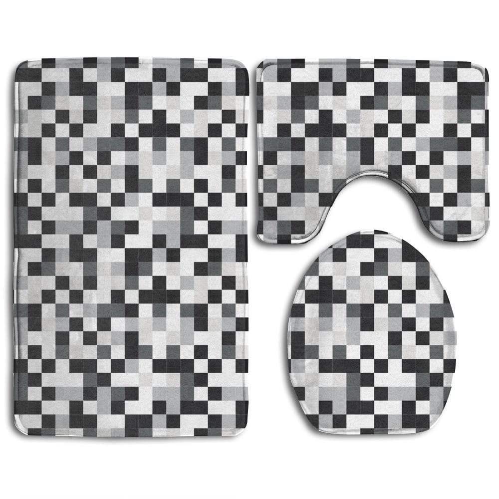 GOHAO Buffalo Plaid Black And White 3 Piece Bathroom Rugs Set Bath Rug