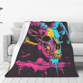thumbnail image 4 of Salouo Neon Gothic Skull Moon Print Bed Blankets,Flannel Blanket Comfortable Air Conditioning Blanket Lightweight Blanket for Sofa Bed Travel & Couch -50"x40", 4 of 8