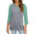 thumbnail image 4 of Inglocry Womens Summer Tops 3/4 Length Sleeve V-neck Casual Color Block Tunic Tops Dressy Blouses Henley Button Down Shirts Mint Green 2XL, 4 of 4