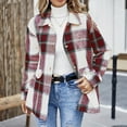 thumbnail image 2 of Nokdvo Women's Flannel Plaid Shackets Jackets Long Sleeve Button Down Shirts Oversized Fuzzy Fleece Jackets Fall Fashion Casual Coat Tops Wine M, 2 of 4