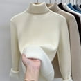 thumbnail image 2 of SELONE Thermal Underwear for Women Knitted Fleece Undershirt Turtleneck Long Sleeve Pullover Soild Tight Tops Beige, 2 of 4