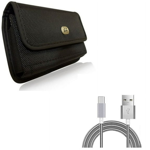 Holster Rugged Case Belt Clip w Type-C 3ft Metal USB Cable P2N for Motorola Moto Z2 Play Z Play Droid Force Droid G7 - OnePlus 5T, 6, 6T - Razer Phone 2 - Samsung Galaxy S9 Plus, S8 , S10 Plus