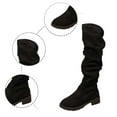thumbnail image 4 of Women Knee High Boots Mid Calf Slouchy Ruched Suede Side Zipped Block Low Heels Long Booties (Black 41), 4 of 8