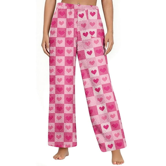 UAMVSH Flannel Pajama Pants for Women Print Fuzzy Warm Winter Wide Leg Sleep Pants Comfy Elastic Waist Fleece Sleepwear with Pockets
