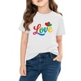 thumbnail image 4 of Girls Graphic Tee White | Kids Love Rainbow Heart T-Shirt | Short Sleeve Casual Valentine's Day Cotton Top,Size 7 T, 4 of 9