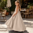 thumbnail image 6 of Jinhomg Girls One Shoulder Formal Maxi Dress Junior Bridesmaid Bow Shoulder Satin Dresses Flower Girl Wedding Guest Ball Gown 2-14 Years Brown, 6 of 7