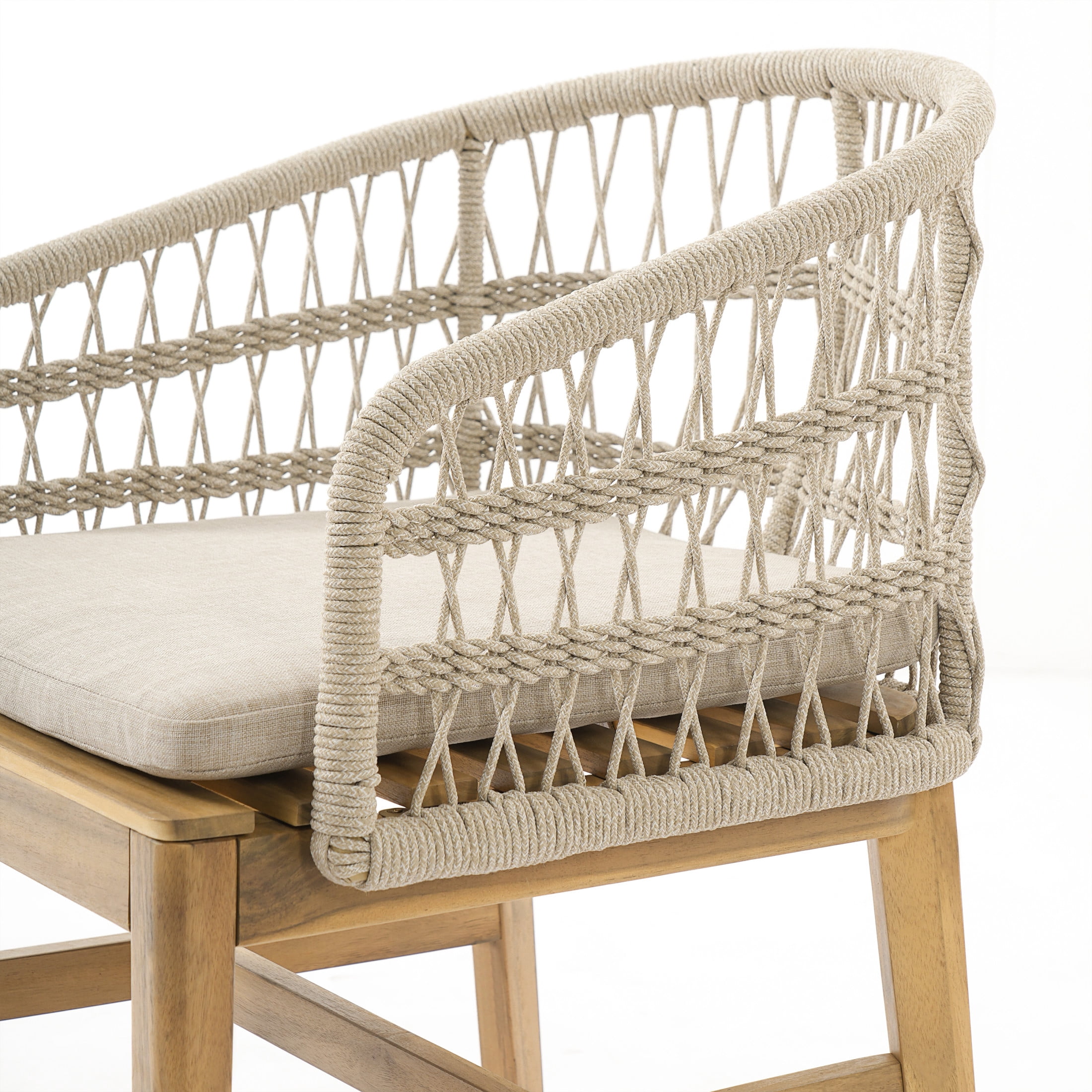Christopher Knight Home 7-Piece Acacia Wood Patio Dining Set, 67" Table and Rope Chairs, Teak+Beige