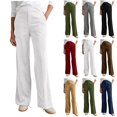 thumbnail image 1 of Pincandy Women's Solid Color Fashion Half Elastic Waist Corduroy Wide Leg Pants with Pockets, Loose Fit, Casual & Daily Wear, 1 of 7