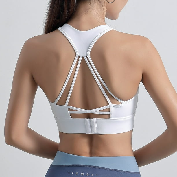 Amdohai Women Sports Bra Racer Back Strappy Hook-and-eye Closure Removable  Padded Athletic Workout Yoga Crop Tops 