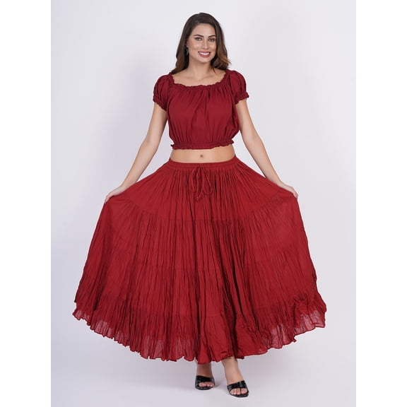 Wevez Professional ATS Dancers 32 Yards Full Cotton Skirt (Maroon)