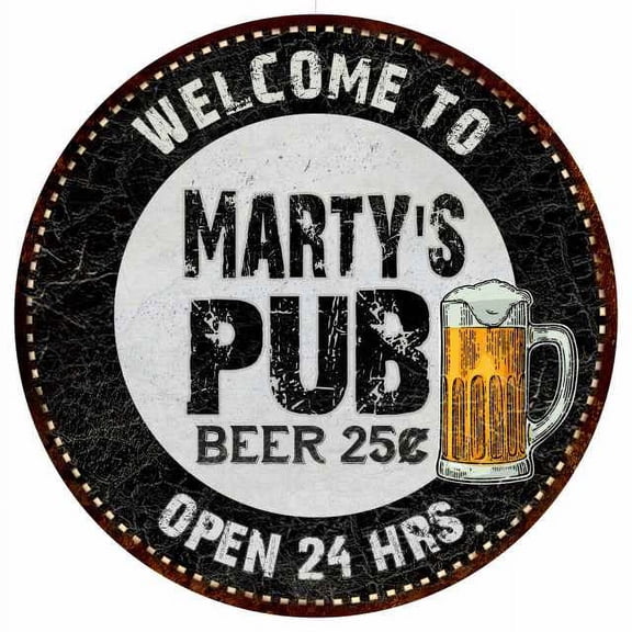 Marty's Pub 12" Round Metal Sign Beer Bar Black Wall Décor Gift 200120039206
