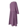 thumbnail image 5 of HaiMao Womens Cotton Linen Midi Dress Casual Loose Petite Solid A-line Dress Flowy Summer Beach Vacation Dress Purple M(M), 5 of 8