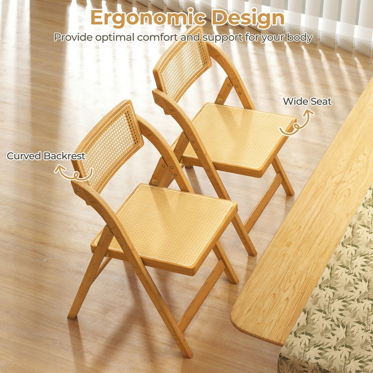 Gymax Rattan Cane Folding Chairs Set of 2 w/ Rotatable Backrests