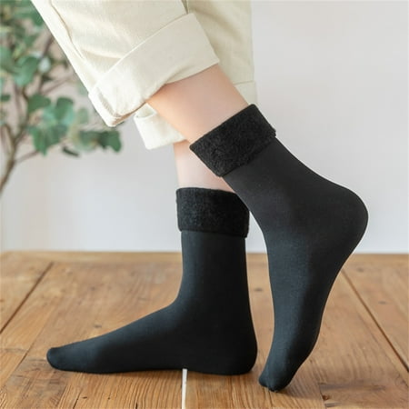 

Socks women s autumn and winter adult warm snow socks plus velvet thickening tube socks wild home floor socks(Black)