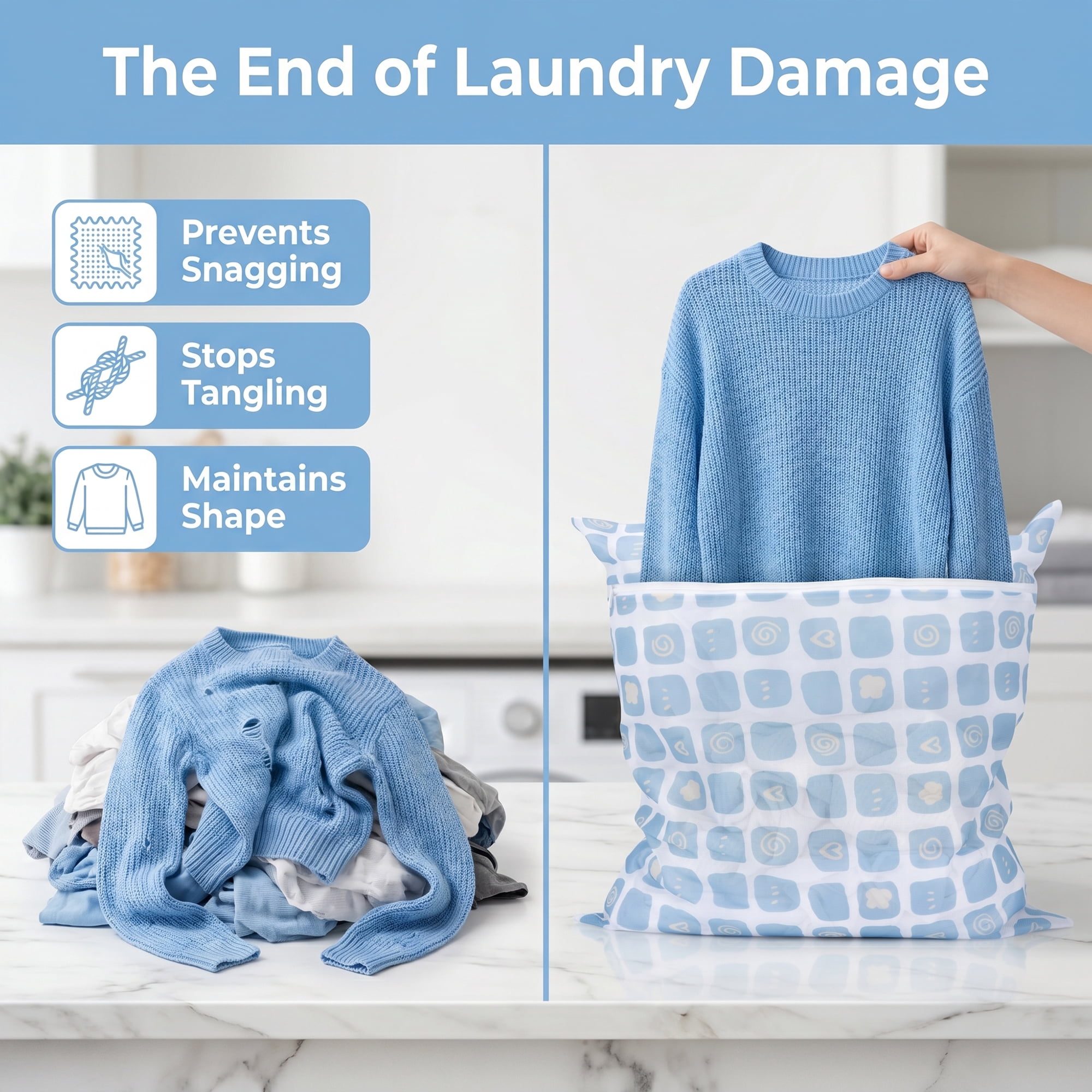 Unique Bargains 2Pcs Mesh Laundry Bags for Delicates Protect Garments Blue 23.6" x 23.6"
