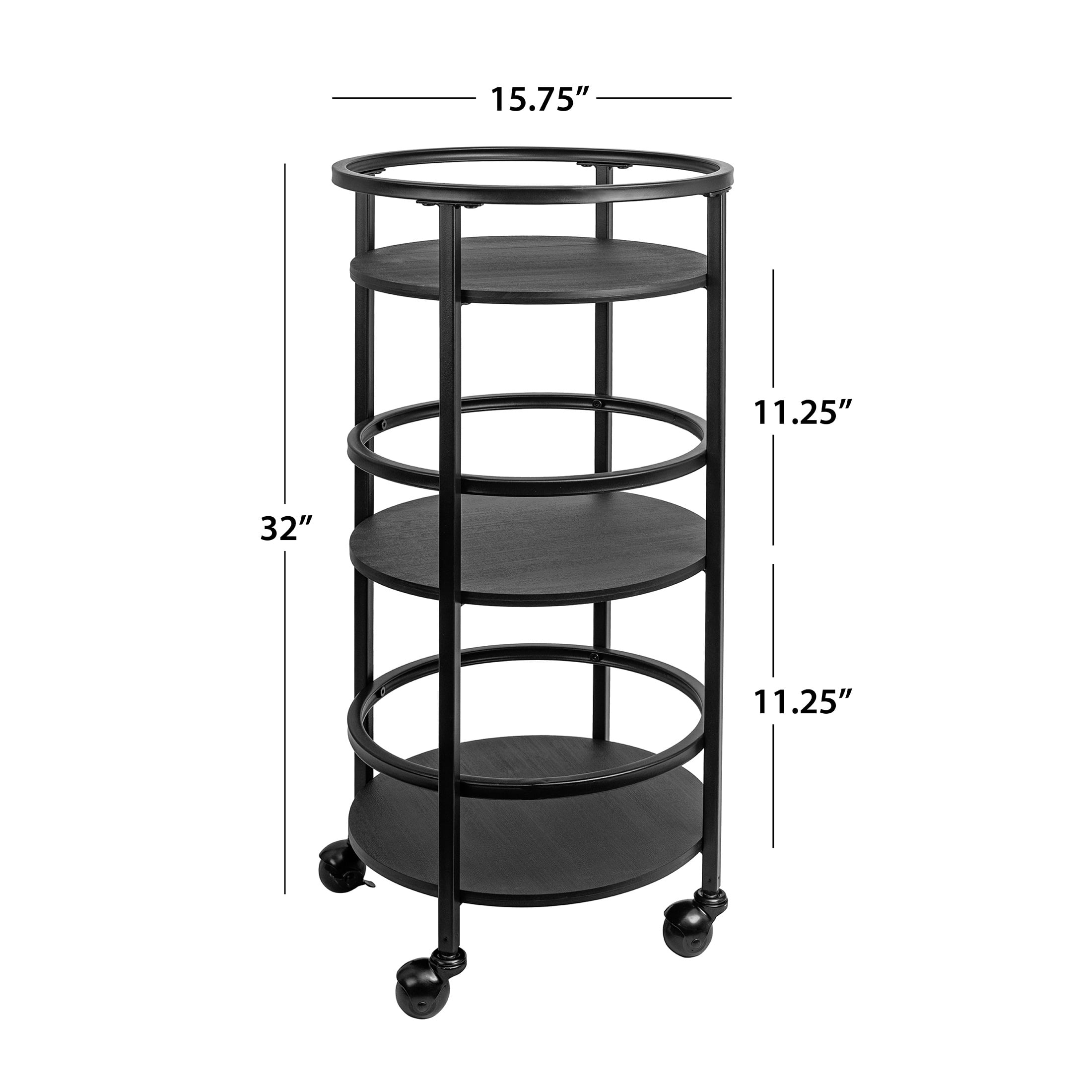 Mainstays 32"  3-Tier Rolling Round Kitchen Storage Bar Cart, Black