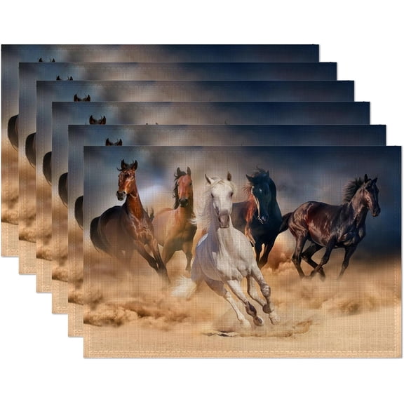 Placemats,Running Herd Horse Placemats 12x18 Inch Waterproof Non-Slip Washable Table Mats for Kitchen Dining Party Table Decor,Set of 6