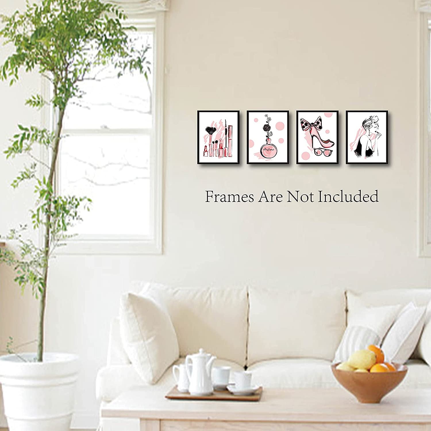 4pcs Fashion Women Canvas Wall Art Print Poster Set Unframed Wall Pictures Paintings Perfume Makeup Modern Artwork Decor for Dressing Room Bedroom Bathroom Home Girls Gift 8 x 10inch Pink