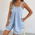 thumbnail image 5 of Daiosportswear Women's Solid Wide Strap Sleeveless Side Pocket Relaxed Fit Summer Beach Short Jumpsuit Light Blue XS(XS), 5 of 9