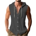 thumbnail image 3 of sckarle Men Linen Sleeveless Button Down Shirt with Hood Summer Casual Beach Tank Tops Lightweight Fashion Hoodies with Pockets Dark Gray,M, 3 of 7