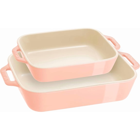 Staub Ceramic 2-pc Rectangular Baking Dish Set - Macaron Pastel Pink