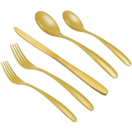 

Golden Silverware Set 20 Piece Stainless Steel Flatware Set for 4 Cutlery Utensils Set Include Knives/Forks/Spoons Service for 4 Mirror Polished and Dishwasher Safe