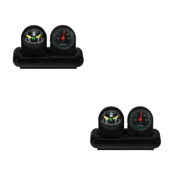 Set of 2 Car Auto Compass Ball with Thermometer Dash Work Black